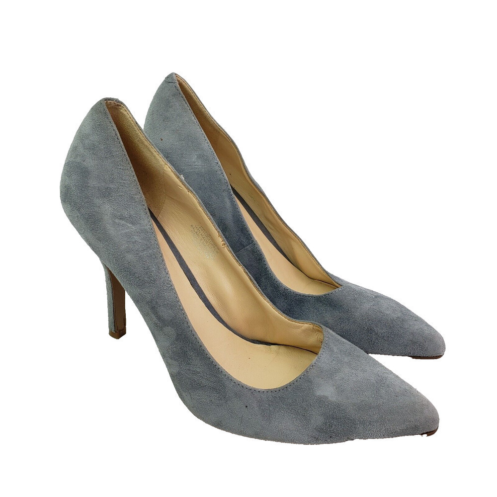 Nine West Womens Size 8 Flax Blue Gray Leather Pointed Toe Suede Heels Shoes